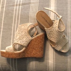 Lucky Brand white lace wedges
